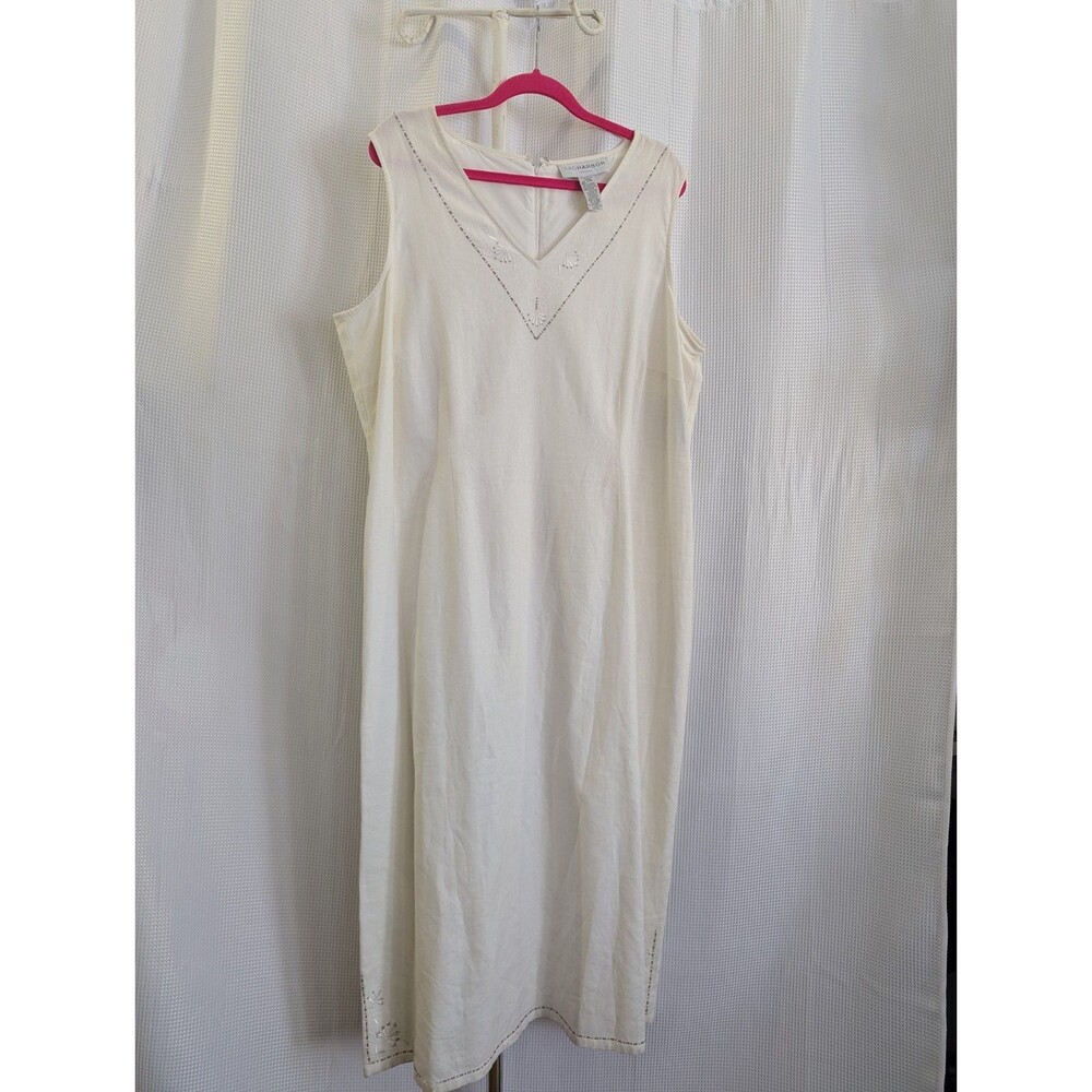 Sag Harbor Woman NWT Beaded White Maxi Dress 22W Resort Summer Beach Lined (F02)